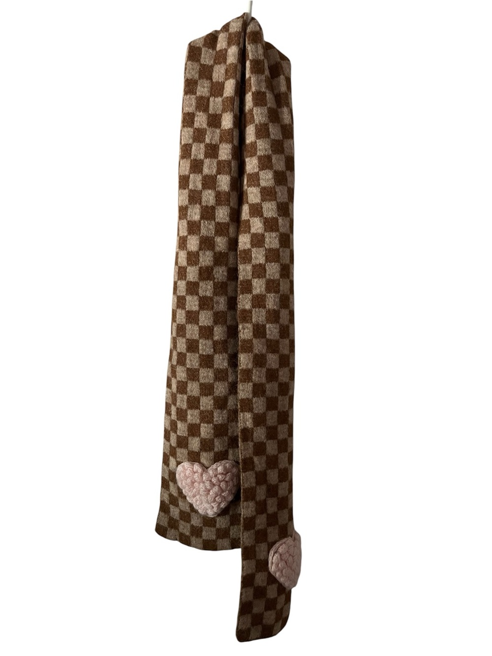 NWT Maeve Anthropology One Size Checkerboard Scarf, Raised Pink Heart Appliqués